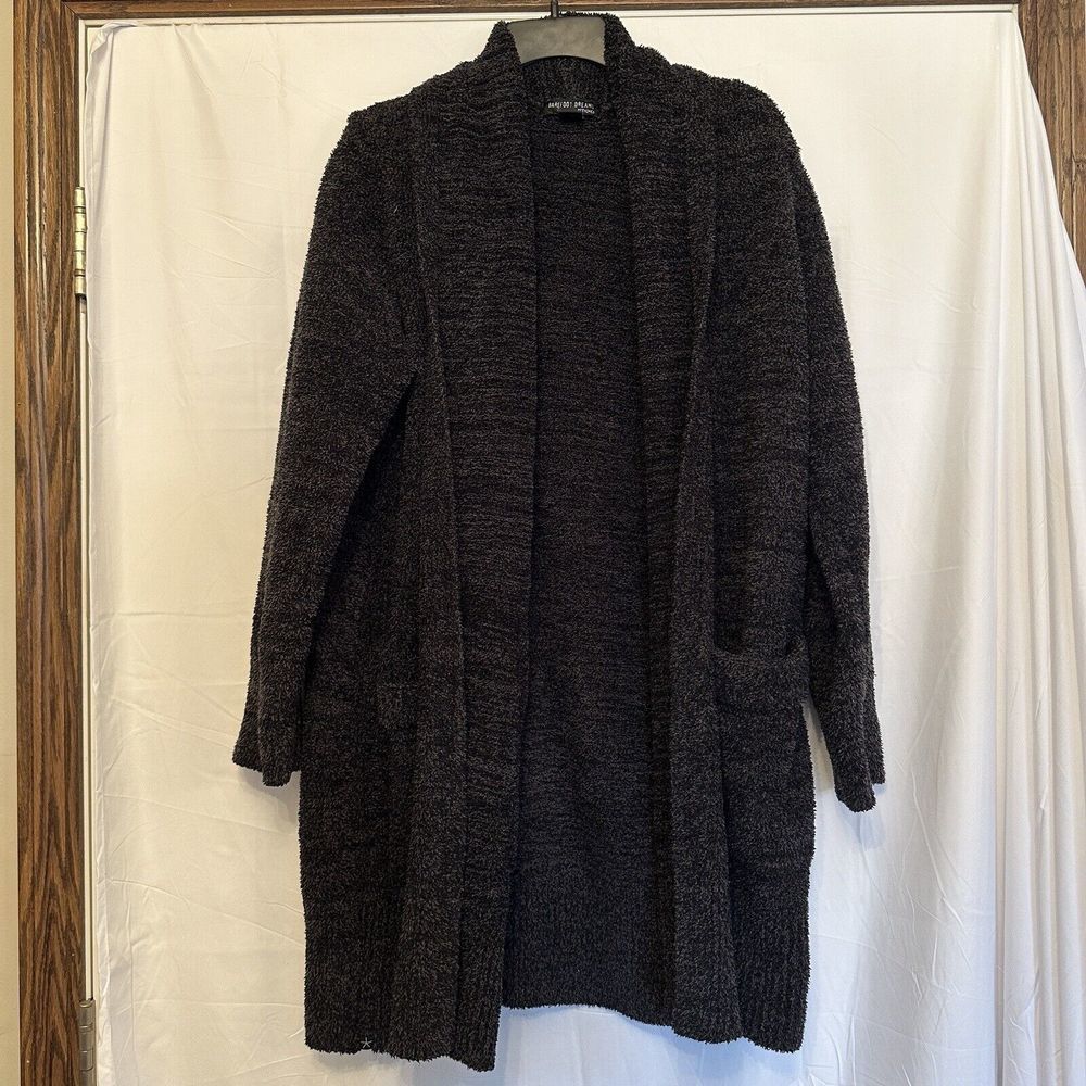 Barefoot Dreams CozyChic Charcoal Gray Open Cardigan Sweater Size XS Fuzzy Soft